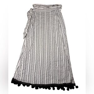 Reformation Feria Pom Pom Wrap Skirt (Size Unknown) Black/White Vertical Stripes